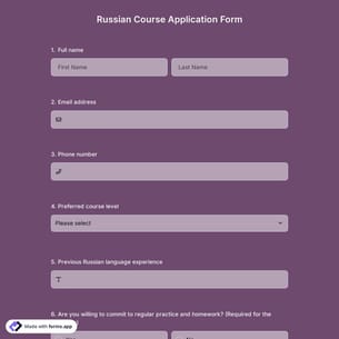 Russian Course Application Form