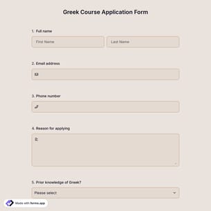 Greek Course Application Form