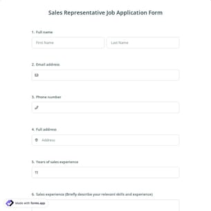 Sales Representative Job Application Form