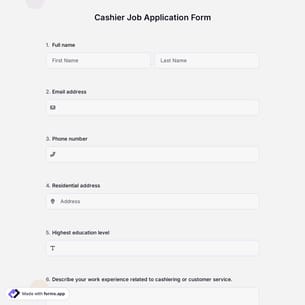Cashier Job Application Form