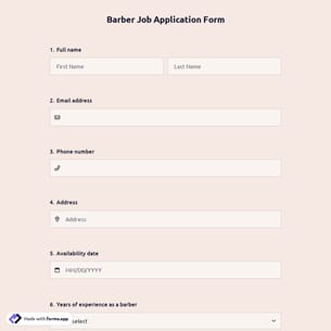 Barber Job Application Form