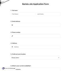 Barista Job Application Form
