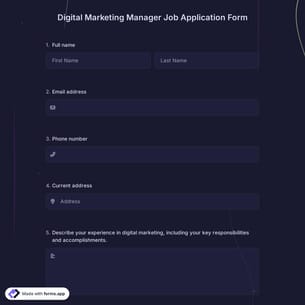 Digital Marketing Manager Job Application Form
