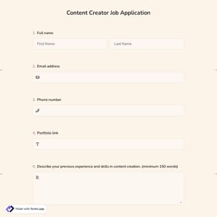 Content Creator Job Application Form