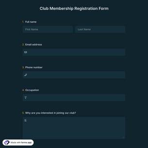 Club Membership Registration Form