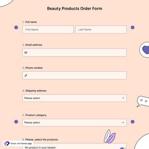 Beauty Products Order Form