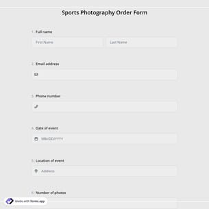 Sports Photography Order Form