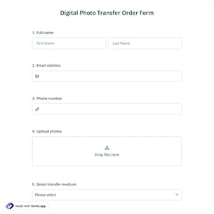 Digital Photo Transfer Order Form
