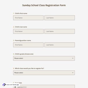 Sunday School Class Registration Form