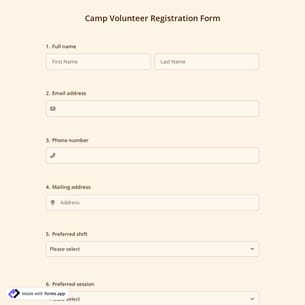 Camp Volunteer Registration Form