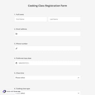 Cooking Class Registration Form