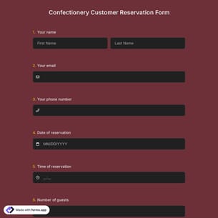 Confectionery Customer Reservation Form