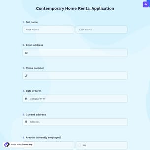 Contemporary Home Rental Application Form