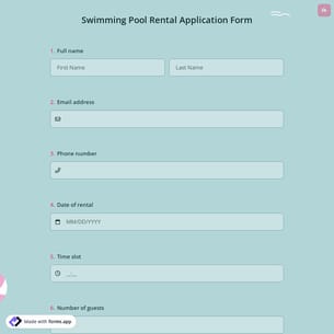 Swimming Pool Rental Application Form
