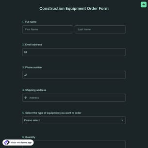 Construction Equipment Order Form