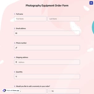 Photography Equipment Order Form