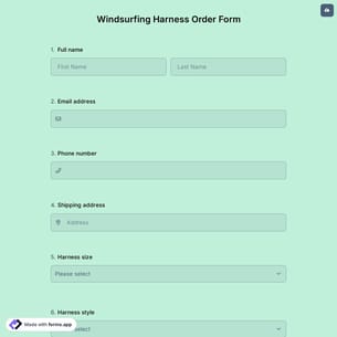 Windsurfing Harness Order Form
