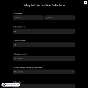 Safety & Protective Gear Order Form
