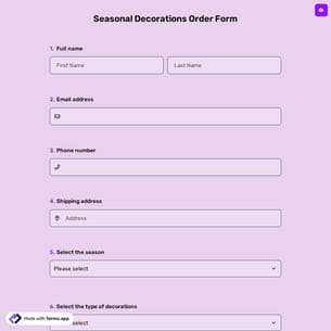 Seasonal Decorations Order Form