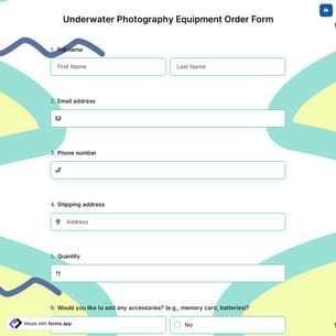 Underwater Photography Equipment Order Form