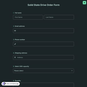 Solid State Drive Order Form