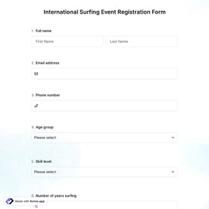 International Surfing Event Registration Form
