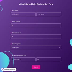 Virtual Game Night Registration Form