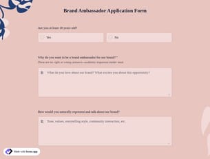 Brand Ambassador Application Form Template