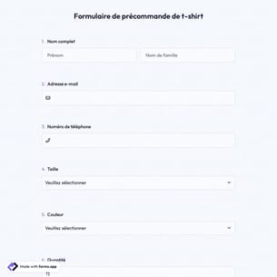 Formulaire de précommande de T-shirt