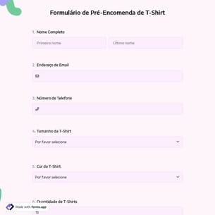 Formulário de Pré-Encomenda de T-Shirt