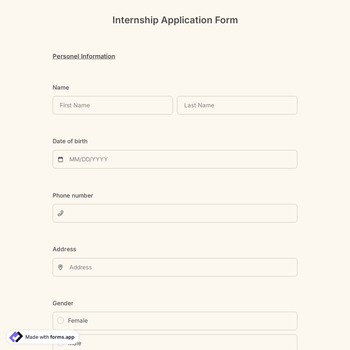 Internship Application Form Template