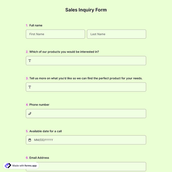 Sales Inquiry Form Template