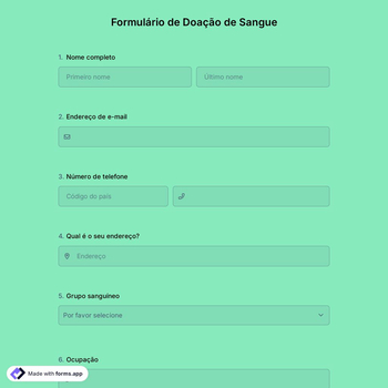 Modelo de Formulário de Doação de Sangue
