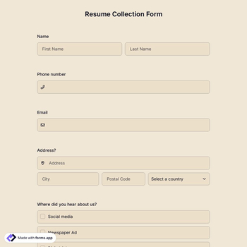 Resume Collection Form Template