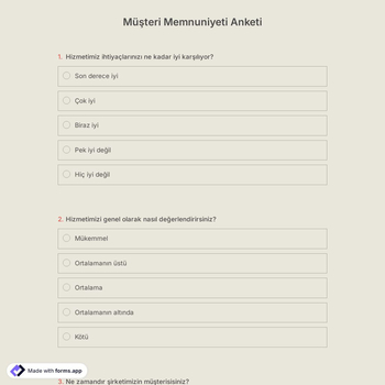 Müşteri Memnuniyeti Anketi Şablonu