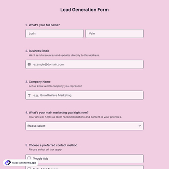 Lead Generation Form Template
