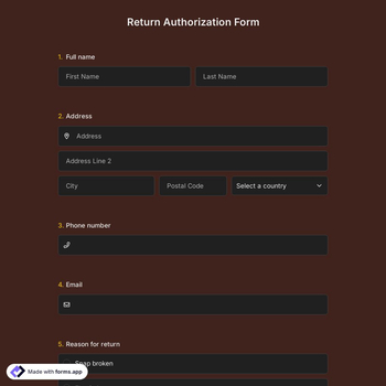 Return Authorization Form Template