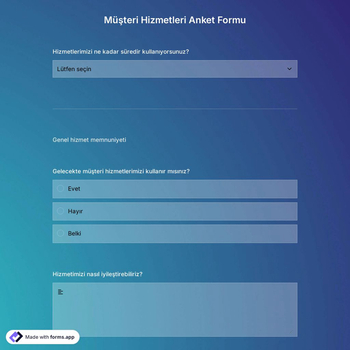 Müşteri Hizmetleri Anket Formu Şablonu