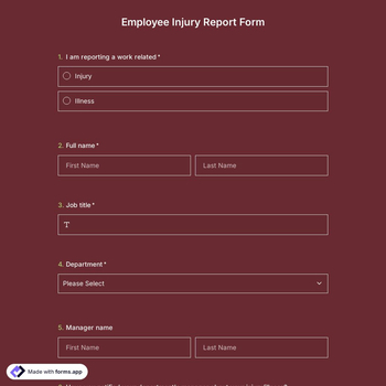 Employee Injury Form Template
