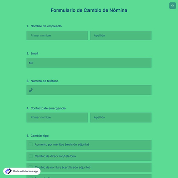 Plantilla de Formulario de Cambio de Nómina