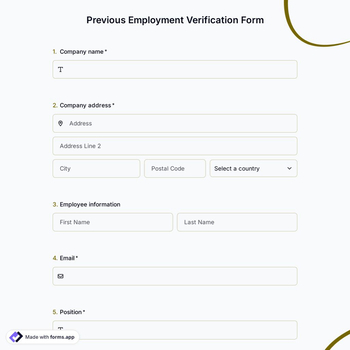 Previous Employment Verification Form Template