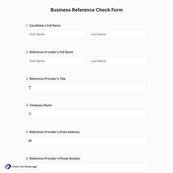 Business Reference Check Form
