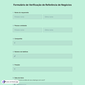 Formulário de Verificação de Referência de Negócios
