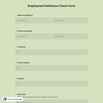 Employment Reference Check Form Template