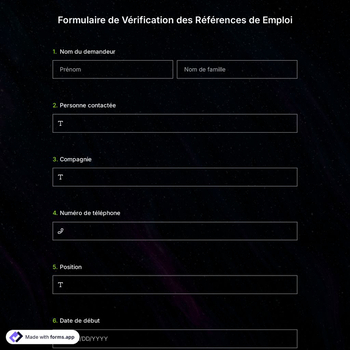 Formulaire de Vérification des Références de Emploi