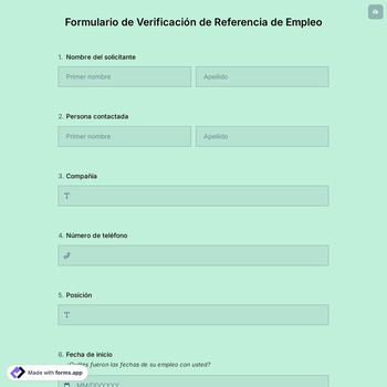 Plantilla de Formulario de Verificación de Referencia de Empleo