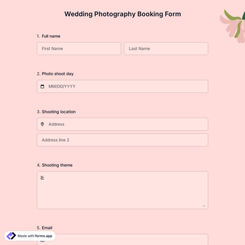 Wedding Photography Booking Form