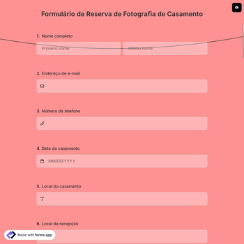 Formulário de Reserva de Fotografia de Casamento