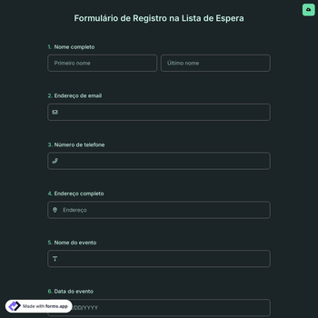 Formulário de Registro na Lista de Espera