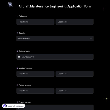 Aircraft Maintenance Engineering Application Form